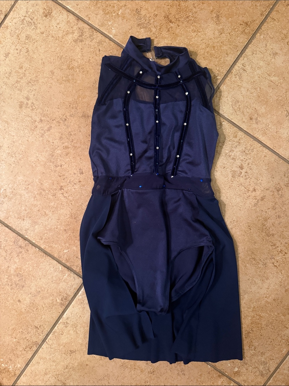 Girls navy blue rhinestone dance costume